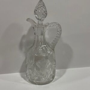 Vintage cut glass cruet decanter thistle floral pattern with stopper.